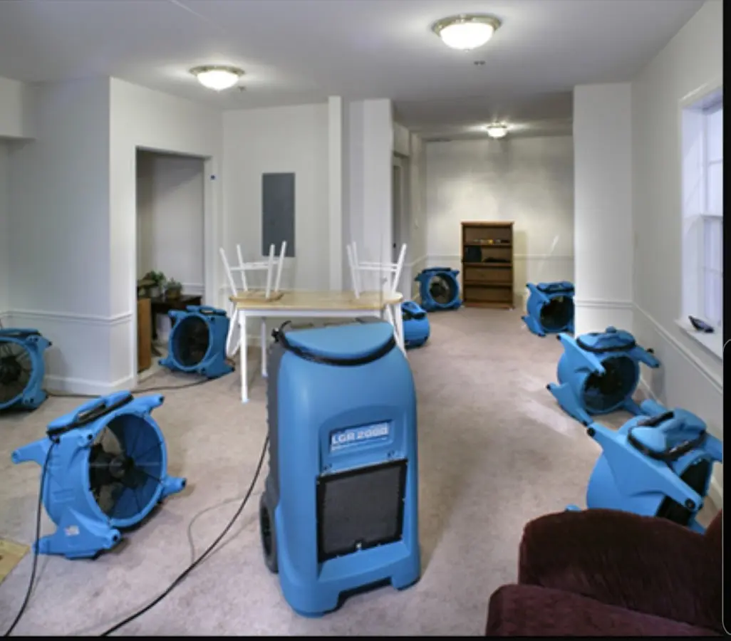 Air movers and dehumidifier setup for Water Extraction & Removal in Bear Creek